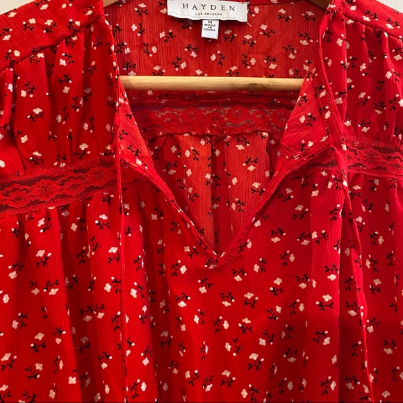 HAYDEN LA - Tiered Red Floral Lace Top - Picture 7 of 10